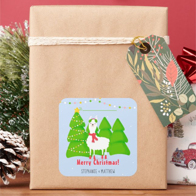 Feierliche Llama Weihnachten Quadratischer Aufkleber (Feiertag)