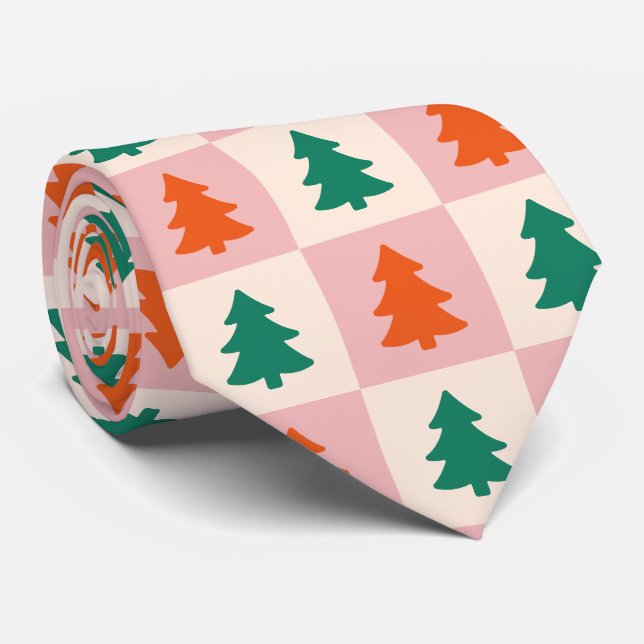 Feierliche lustige Retro Weihnachtsbäume Farbiges  Krawatte (Gerollt)