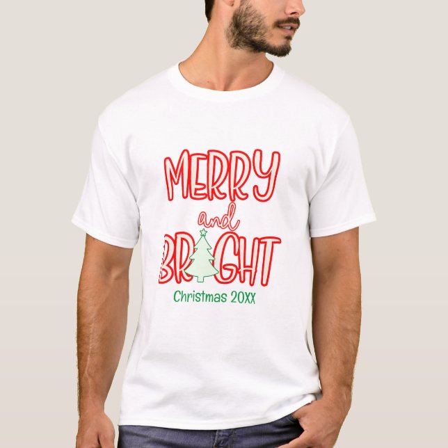 Feierliche Merry und helle Weihnachtsbaum Rot Grün T-Shirt (Vorderseite)