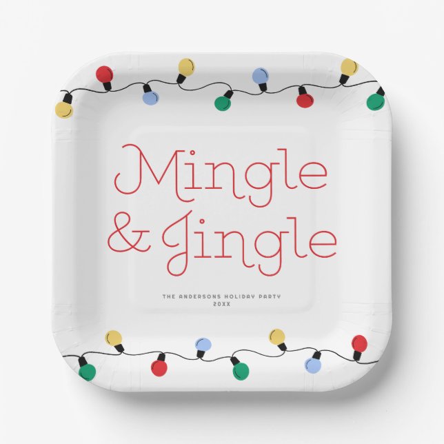 Feierliche Mingle & Jingle farbenfrohe Weihnachtsl Pappteller (Vorderseite)