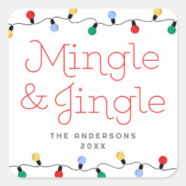 Feierliche Mingle & Jingle farbenfrohe Weihnachtsl Quadratischer Aufkleber