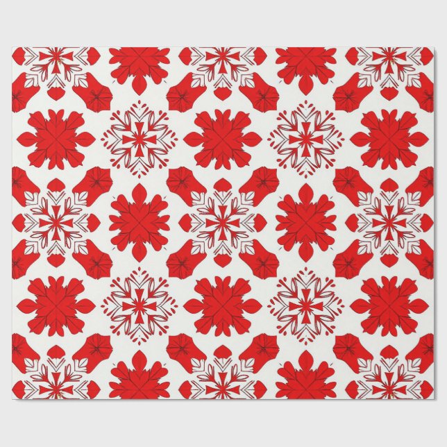Feierliche Muster der roten und weißen Schneeflock Geschenkpapier (Flach)