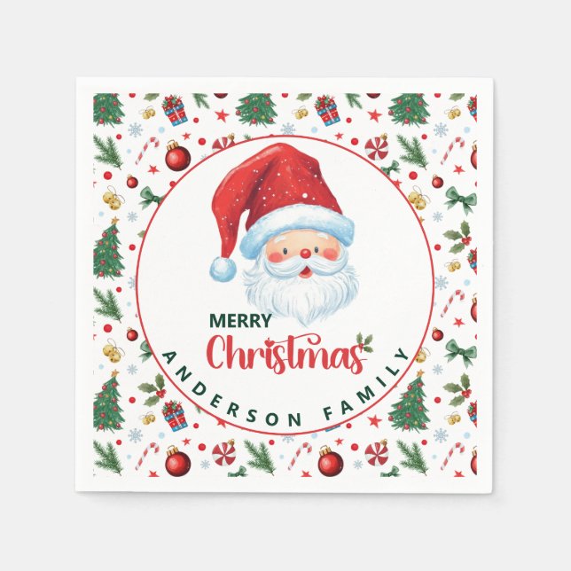 Feierliche Muster Weihnachtsmann mit Namen Frohe W Serviette (Vorderseite)