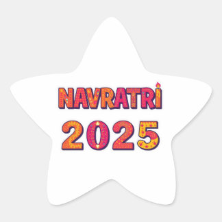 Feierliche "NAVRATRI 2025" Farbige Typografie Stern-Aufkleber