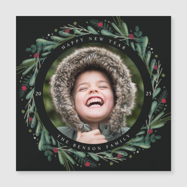 Feierliche Neujahrsfeier Blätter Berries Magnet (Vorderseite)