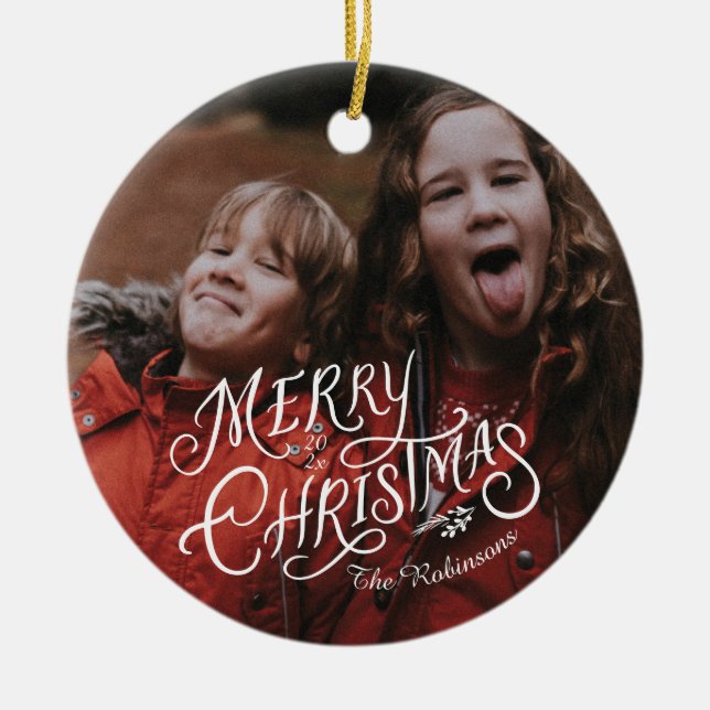 Feierliche Nostalgie Frohe Weihnachten Keramik Ornament (Vorne)