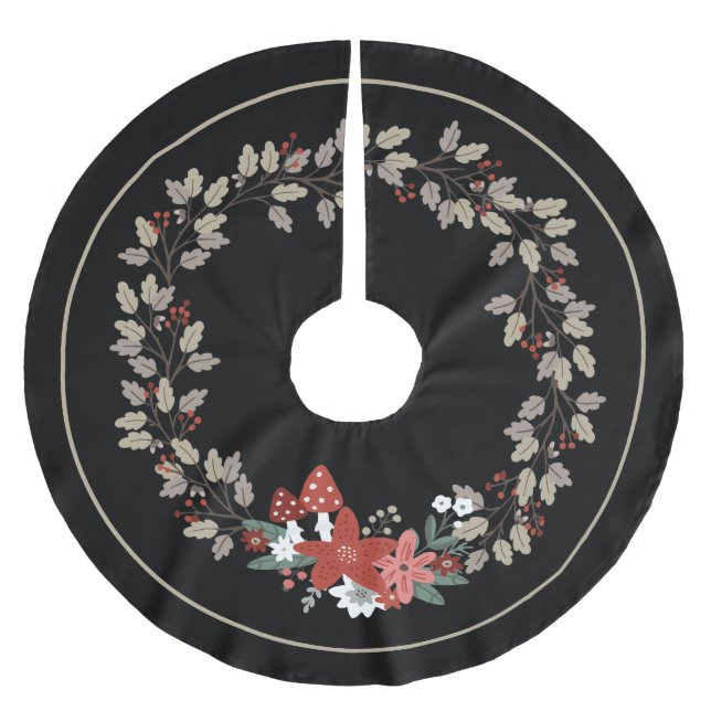 Feierliche Oakenleder und Pilzkraut Weihnachten Polyester Weihnachtsbaumdecke (Vorderseite)