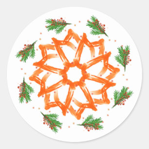 Feierliche Orange Bloral Weihnachten Runder Aufkleber