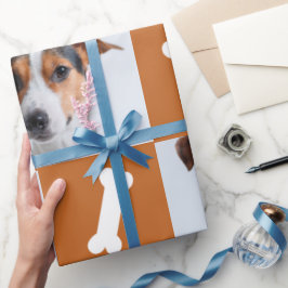 Feierliche Orange Dog Bones Foto Collage Weihnacht Geschenkpapier