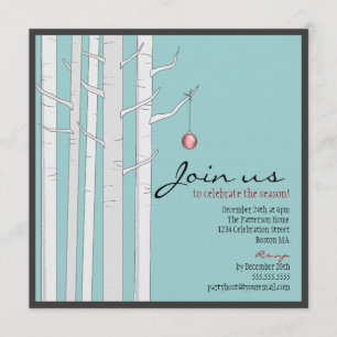 Feierliche Party - Birch Tree & Rotes Ornament Einladung