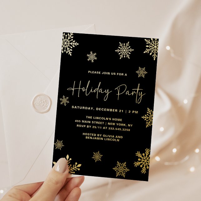 Feierliche Party Gold Snowflakes Winter Folieneinladung (Von Creator hochgeladen)