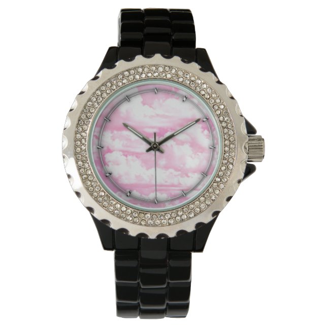 Feierliche Pastel Pink glückliche Wolken Armbanduhr (Vorderseite)