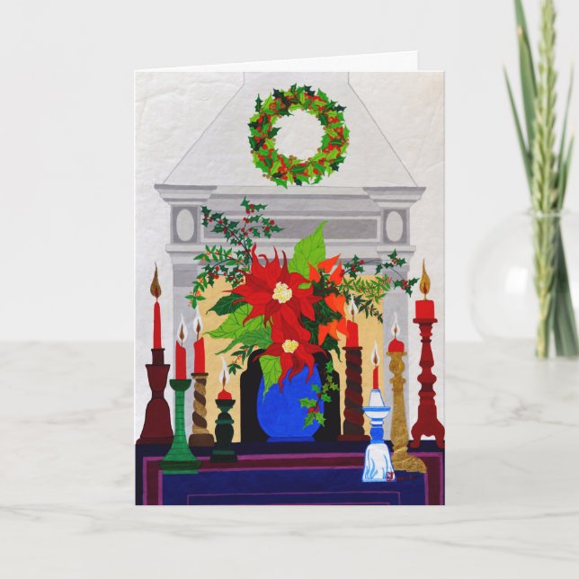 Feierliche Poinsettia Feuerstelle Karte (Vorderseite)