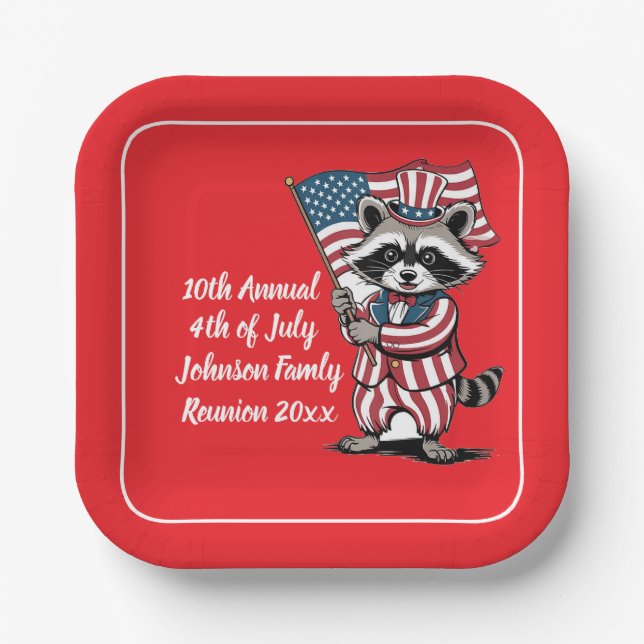 Feierliche Raccoon 4. Juli Feier Pappteller (Vorderseite)