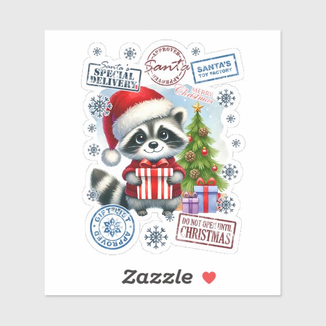 Feierliche Raccoon Weihnachtsanker für alle Aufkleber (Blatt)