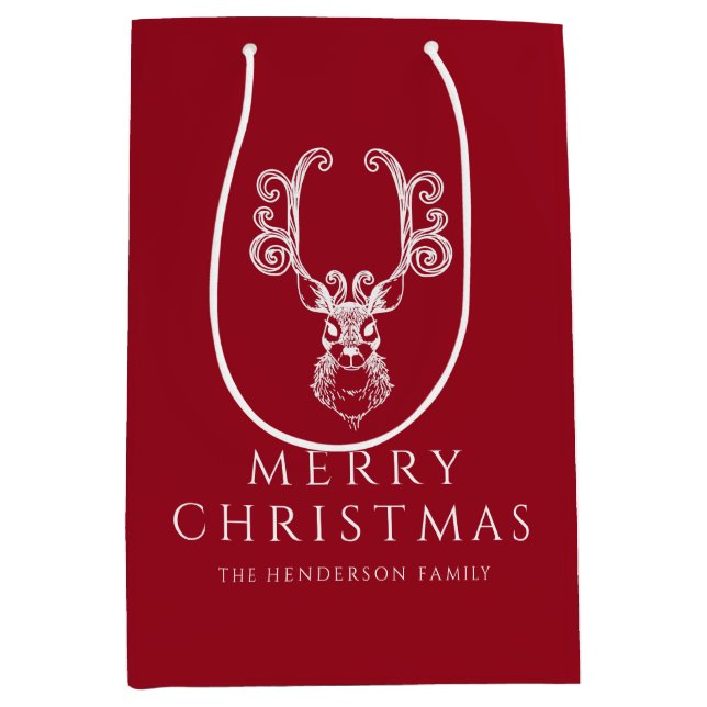 Feierliche Red Deer Frohe Weihnachten Mittlere Geschenktüte (Vorderseite)