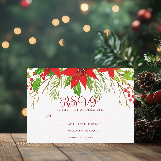 Feierliche Red Poinsettia Weihnachtsfeier RSVP Karte (Von Creator hochgeladen)