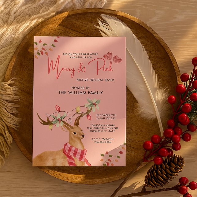 Feierliche Rentiere Merry & Pink Weihnachten Einladung (Von Creator hochgeladen)