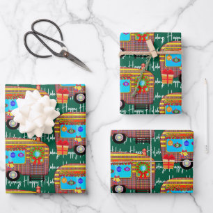 Feierliche Retro Camper Happy Holidays Geschenkpapier Set