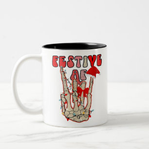 Feierliche Retro Weihnachten Happy Holidays Skelet Zweifarbige Tasse