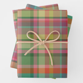 Feierliche Retro Weihnachten Karierter Niedlicher Geschenkpapier Set
