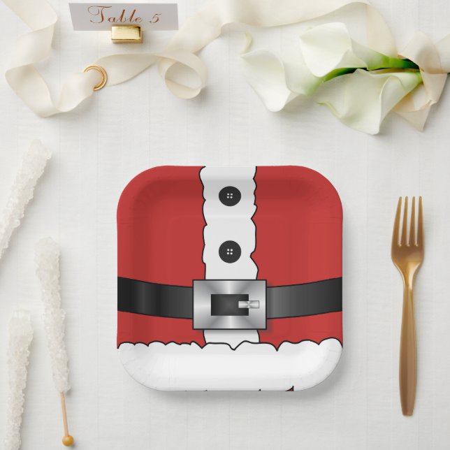 Feierliche Retro Weihnachten Roter Anzug Pappteller (Hochzeit)
