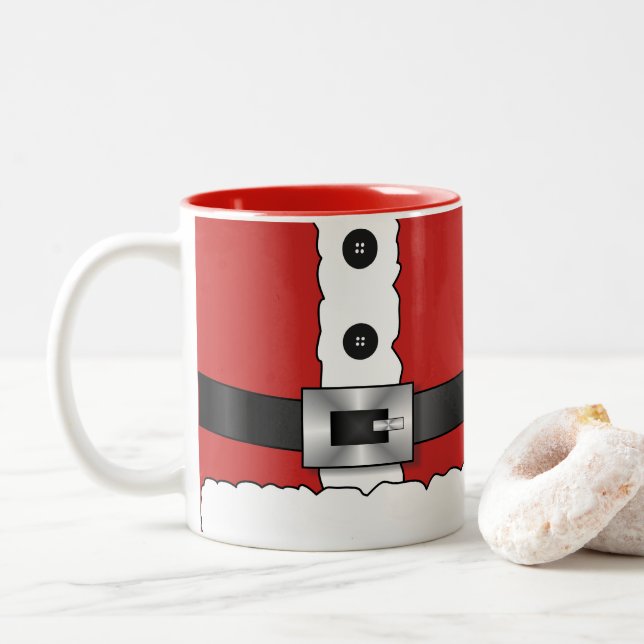 Feierliche Retro Weihnachten Roter Anzug Zweifarbige Tasse (Mit Donut)