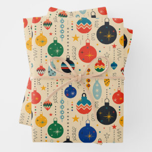 Feierliche Retro Weihnachtsfeiertage Geschenkpapier Set