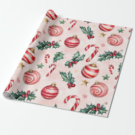 Feierliche Rosa Roter Jahrgang Weihnachten Geschenkpapier