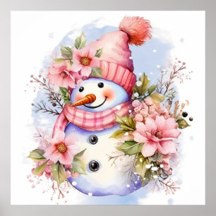 Feierliche Rosa Weihnachtsschneefrau Poster