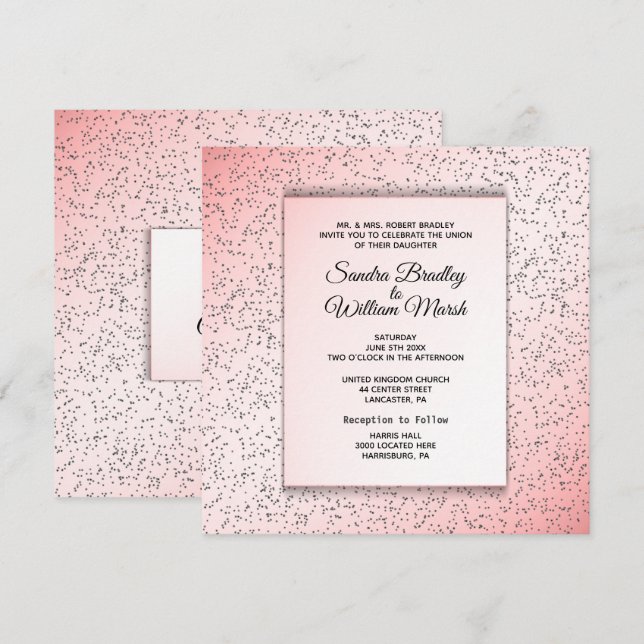 Feierliche Rose Glitzer sehen Hochzeitseinladung a Einladung (Vorne/Hinten)