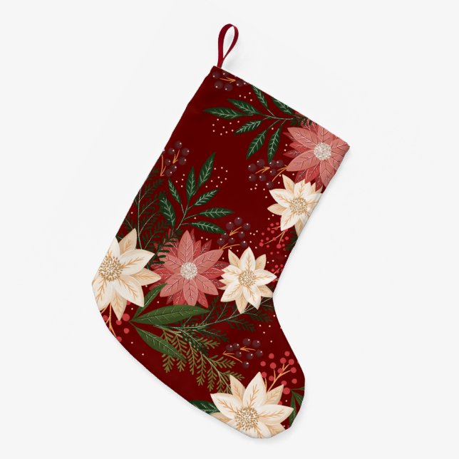 Feierliche Rot-Gelbe Poinsettia Urlaub Kleiner Weihnachtsstrumpf (Vorderansicht (hängend))