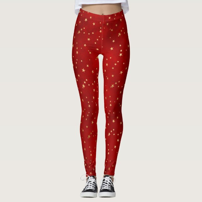Feierliche Rot & Gold Fohlen Winterweihnachtsfeste Leggings (Vorderseite)