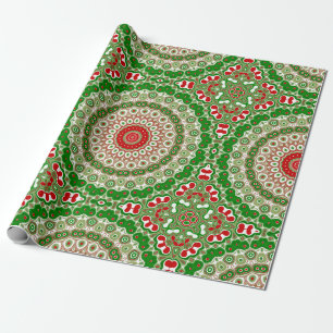 Feierliche Rot-Grün-Mandala mit Urlaubssymmetrie Geschenkpapier