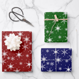 Feierliche Rot-Grün-Winter-Schneeflockenmuster Geschenkpapier Set