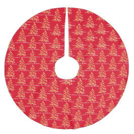 Feierliche Rot- und Goldbäume Frohe Weihnachten Polyester Weihnachtsbaumdecke
