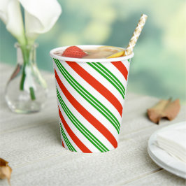 Feierliche Rot und grüne Candy Cane Strip Weihnach Pappbecher