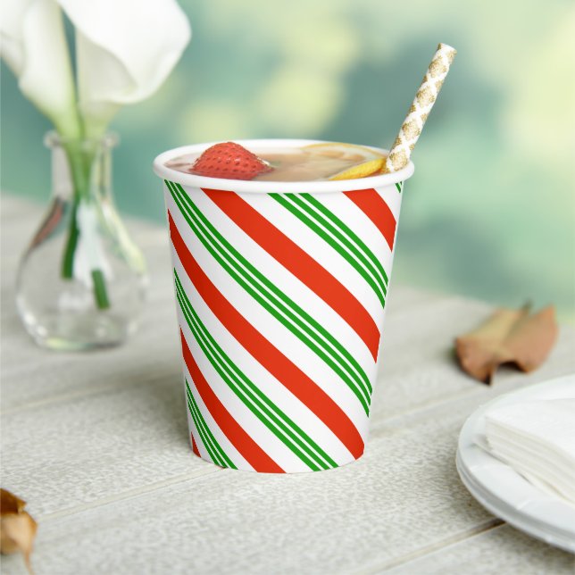 Feierliche Rot und grüne Candy Cane Strip Weihnach Pappbecher (In Situ)