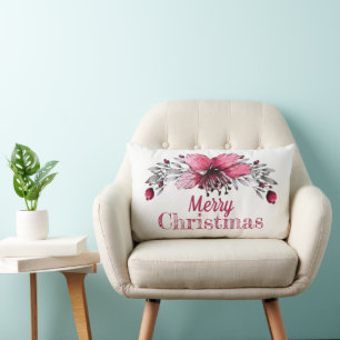 Feierliche Rot und Weiß Holly Frohe Weihnachten Lendenkissen