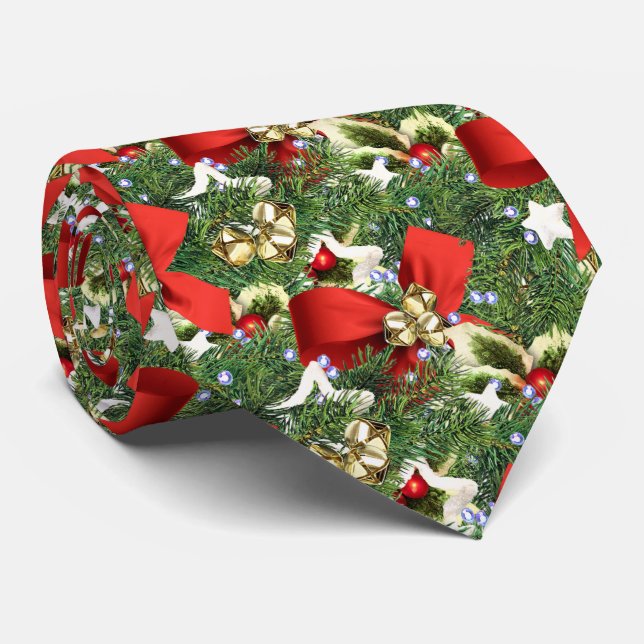 Feierliche Rote Bow und Holly Blätter Weihnachten Krawatte (Gerollt)