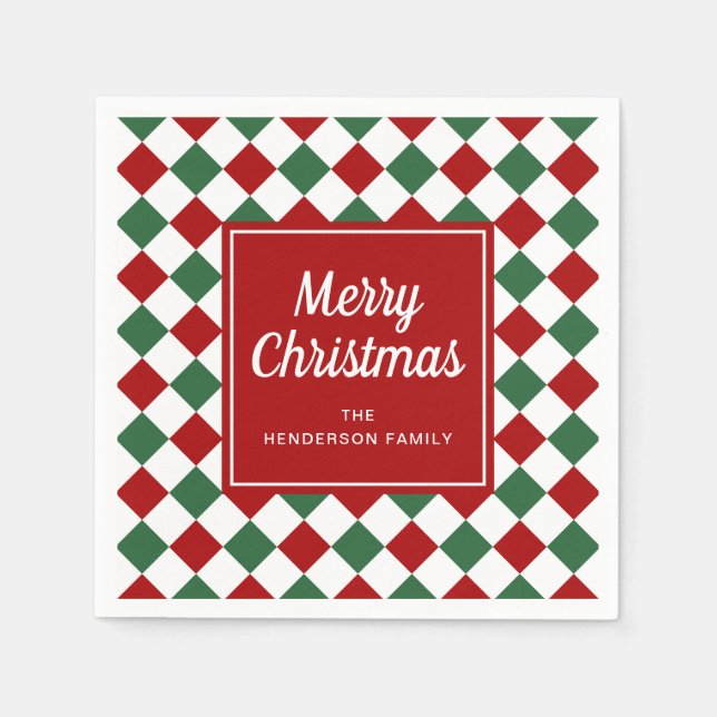 Feierliche Rote Checked Frohe Weihnachten Serviette (Vorderseite)