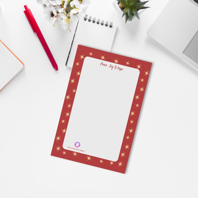 Feierliche Rote Firmenlogos Stars Peace, Joy Hope Post-it Klebezettel (Festive Red Corporate Logo Stars Peace, Joy Hope Post-it Notes)