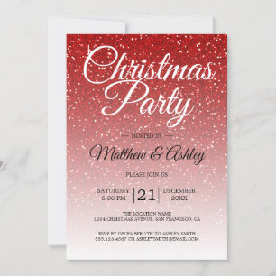 Feierliche Rote Glitzer Ombre Weihnachten Party Einladung