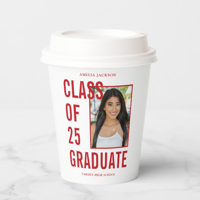Feierliche Rote Klasse mit 25 Foto Graduation Part Pappbecher (Vorderseite)