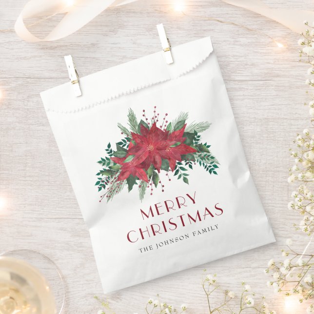 Feierliche Rote Poinsettia Weihnachten Geschenktütchen (Ausgeschnitten)