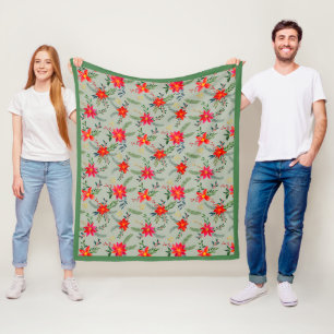 Feierliche Rote Poinsettia Weihnachtsblume Fleecedecke