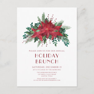 Feierliche Rote Poinsettias Feiertag Einladung Postkarte