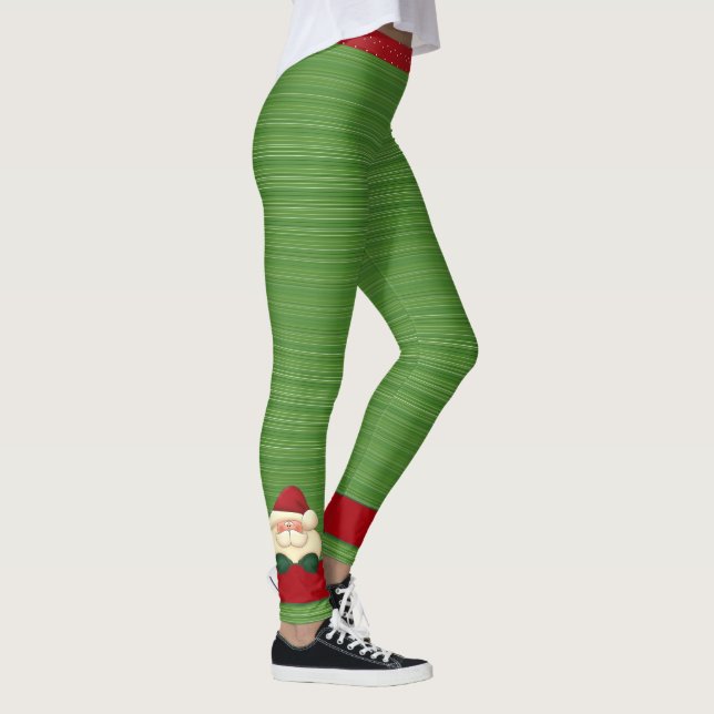 Feierliche Rote Polka Punkte und grüne Streifen Sa Leggings (Rechts)