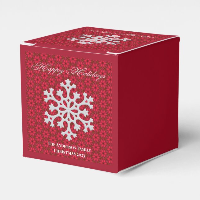 Feierliche Rote Schneeflocke Weihnachten Geschenkschachtel (Vorderseite)