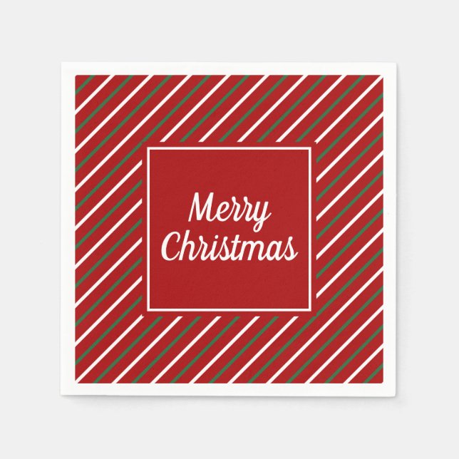 Feierliche Rote Streifen Muster Weihnachten Serviette (Vorderseite)